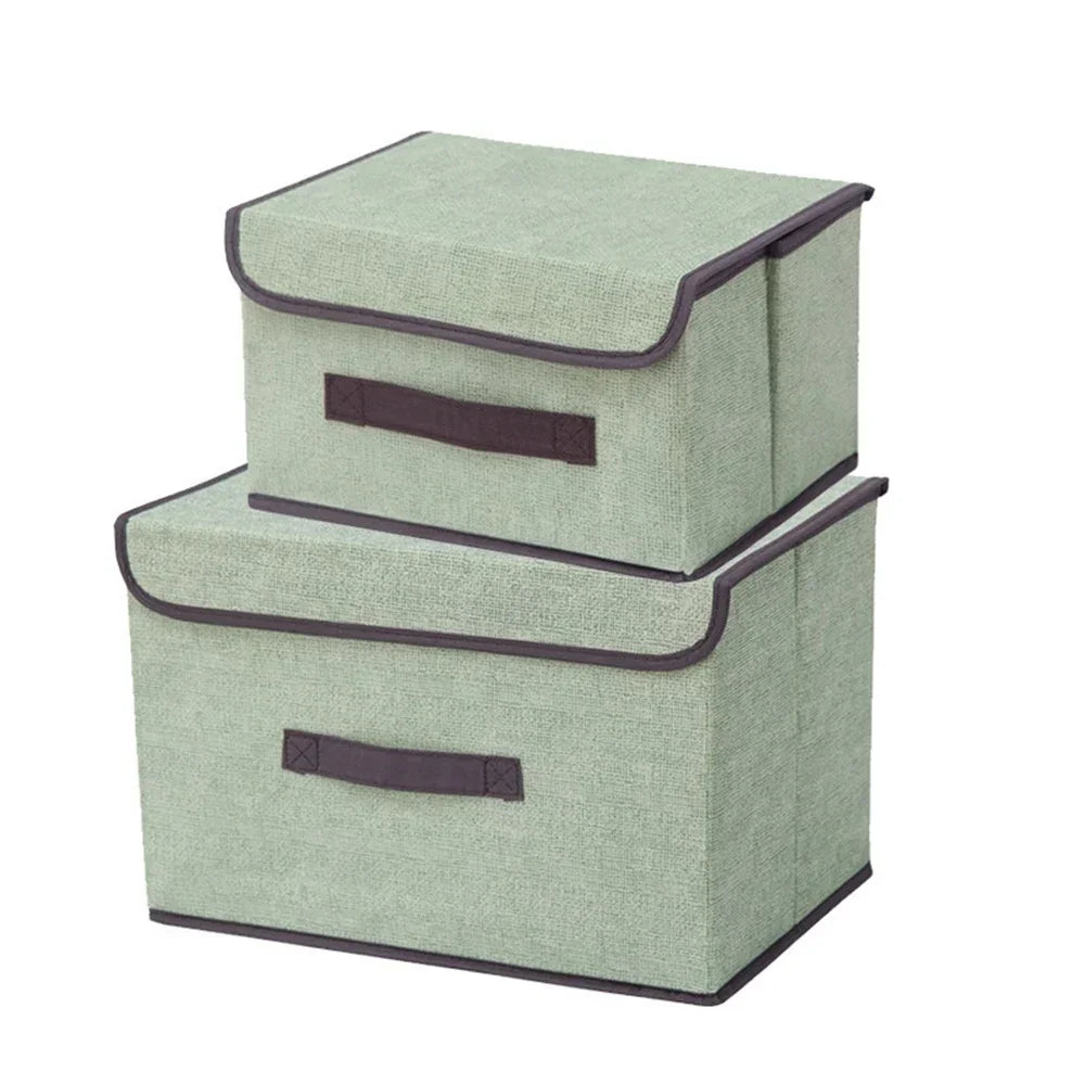 Fabric Wardrobe Storage Box With Lid for Clothes and Accessories Green