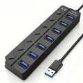 4/7-Port USB 3.0 Hub with LED Indicator Independent Switch Control for Laptop Flash Drive Hard Disk Printer Camera Keyboard 7 Ports