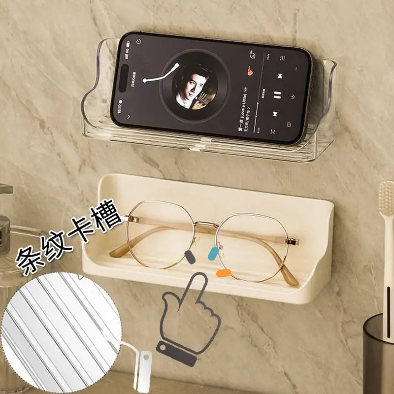 Adhesive Wall Mounted Glasses Holder for Bedside Storage white