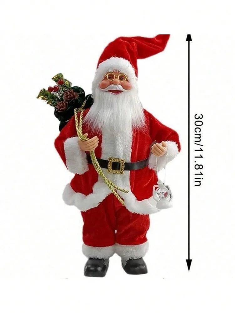 12-Inch Classic Santa Claus Statue – Premium Golden & Silver White Christmas Decor for Home, Kitchen, Office & Hotel | Festive Holiday Ornament
