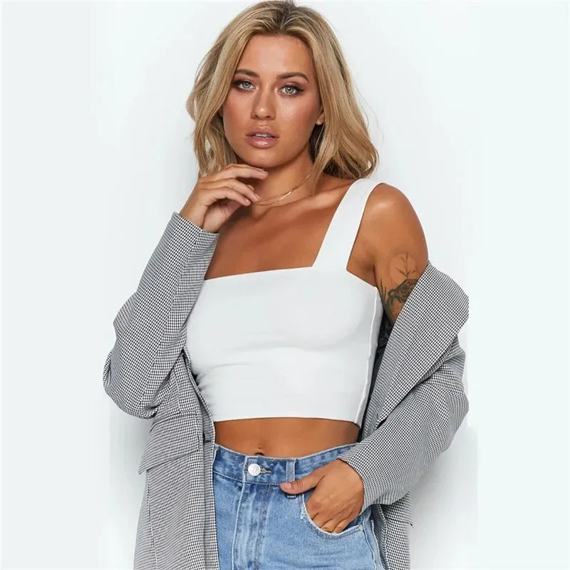 Women Backless Crop Top – Sleeveless Square Neck Tank