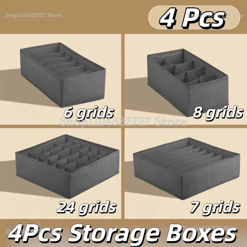 Fabric Drawer Storage Organiser for Underwear Bras and Socks grey-4pcs