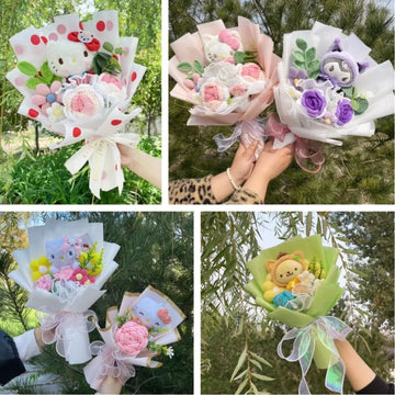 Sanrio Plush Bouquet Doll – Kuromi, My Melody, Cinnamoroll Handmade Gift Toy for Valentine, Birthday & Graduation