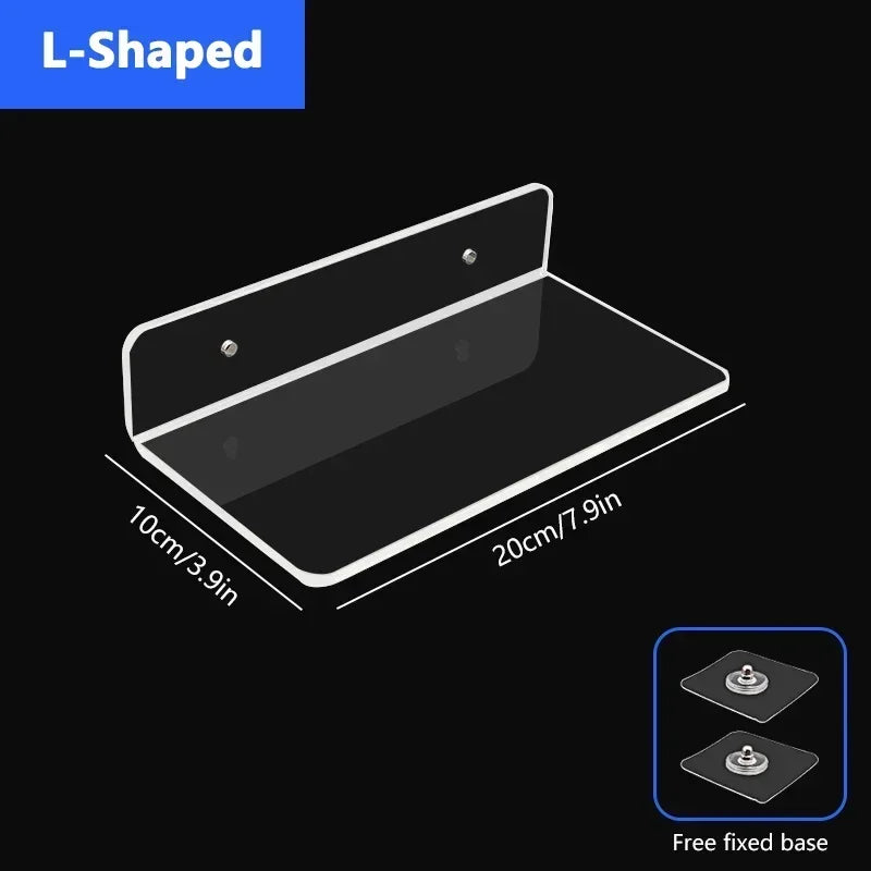 Clear Floating Wall Shelf No Drill, Waterproof, 20cm to 50cm Sizes