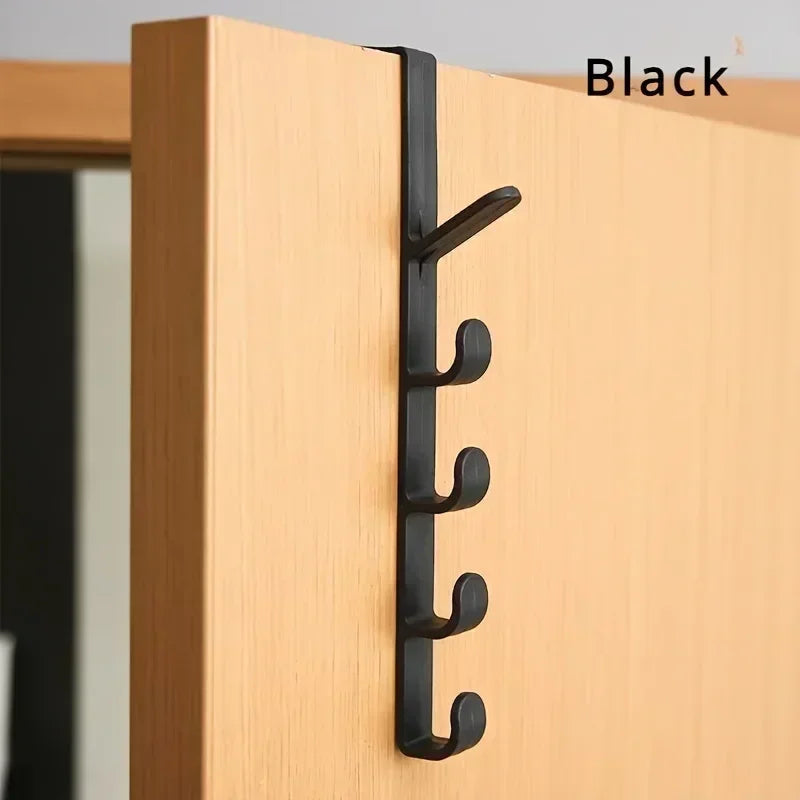 Plastic Over Door Hook Rack for No Drill Bag and Hat Storage Black