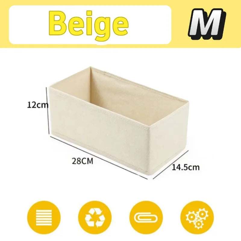 Fabric Underwear Drawer Storage Box for Socks and Clothing Beige-M