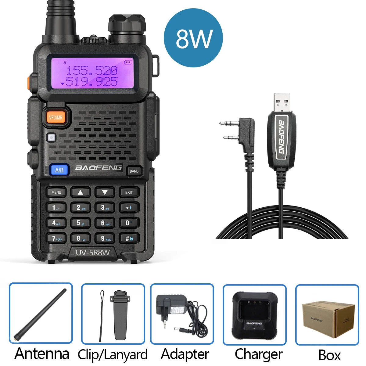 Baofeng UV-5R Walkie Talkie 8W Dual Band VHF/UHF Two-Way Radio, Long Range, FM Radio - Dicrodelights