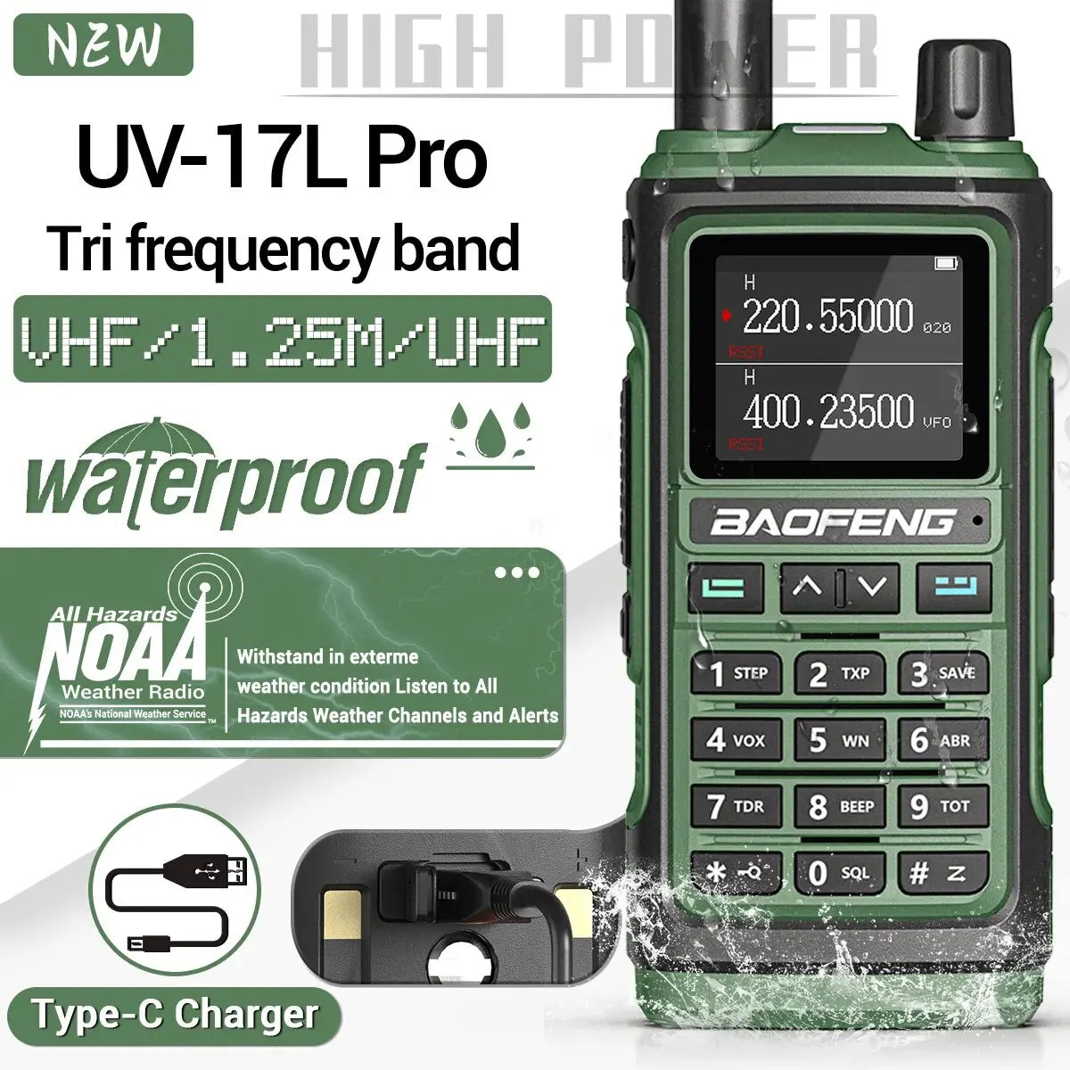 Baofeng UV 17 Pro Walkie Talkie Long Range 16KM Type-C Charging Waterproof - Dicrodelights