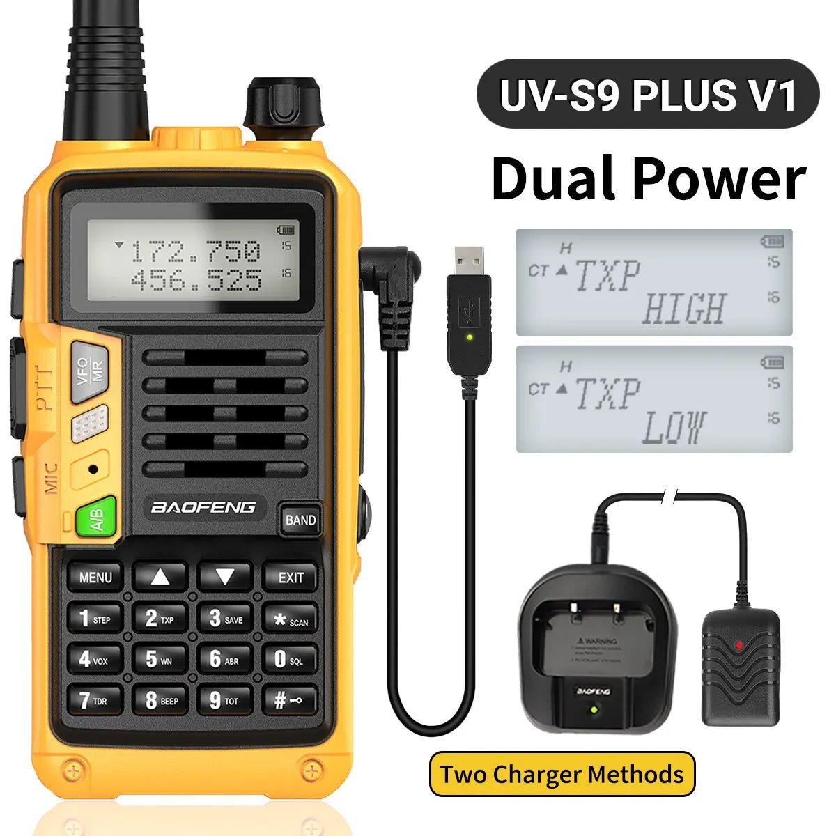 BAOFENG UV-S9 Plus V2 10W Walkie Talkie - 16 KM Long Range, Dual Band Transceiver with USB Charger, Waterproof - Dicrodelights