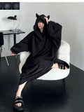 Ins Winter Thiened Coral Fce Pajamas Women's Spwear Hooded Fluffy Warm Nightgown Robe Long Sve Mid-Length Home Clo...