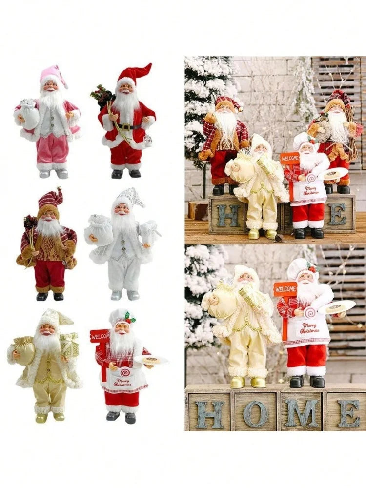 12-inch gold and silver white Santa Claus statue – festive resin Christmas décor for home, kitchen, office, and hotel.