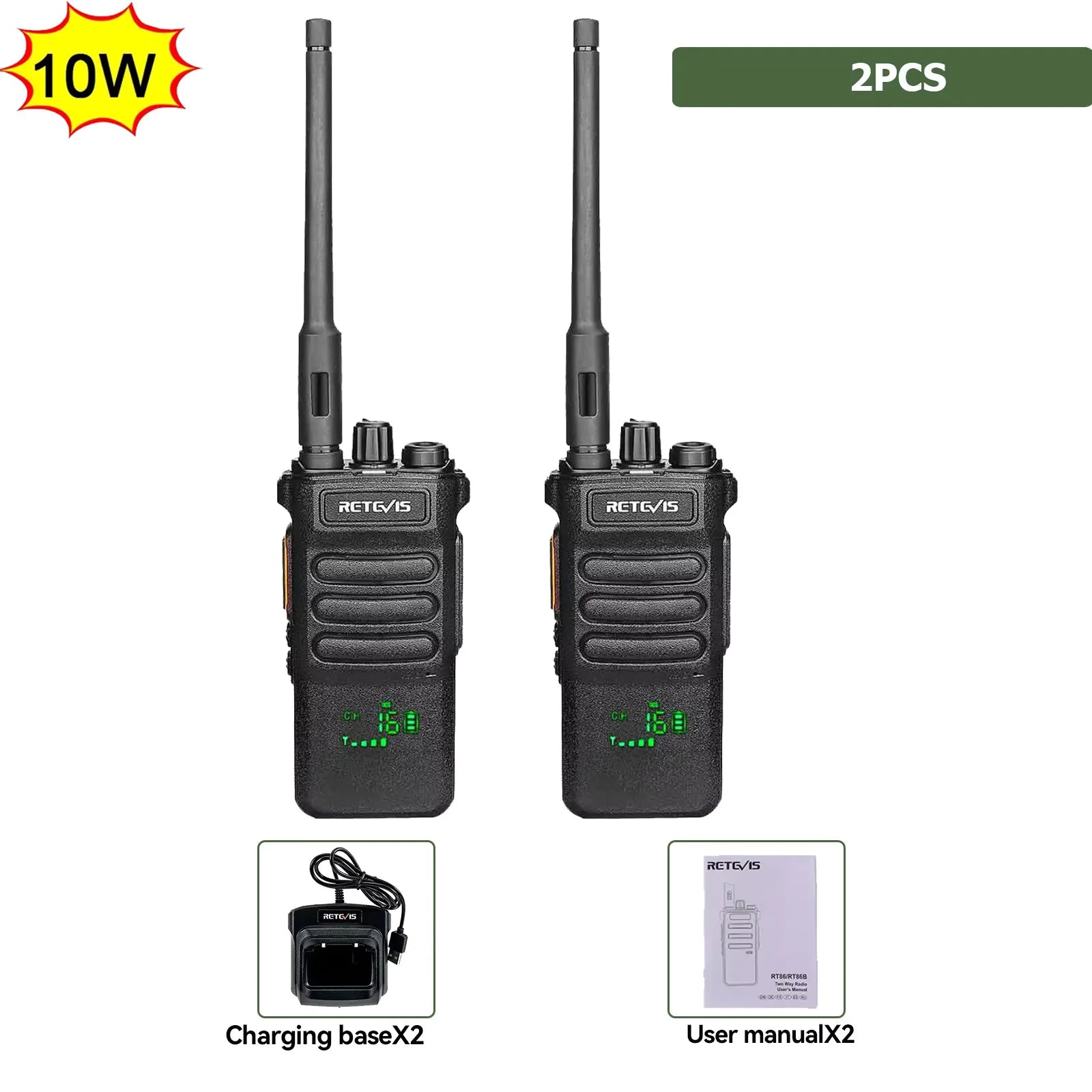 Retevis RT86 10W Walkie Talkie Professional Two Way Radio Long Range Walkie Talkie UHF Communication radio for Outdoor Business 2PCS