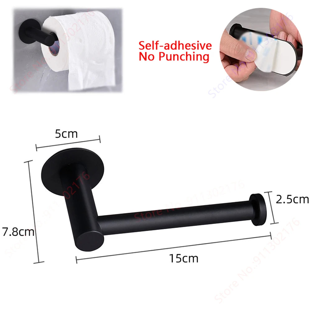 Stainless Steel Wall Mounted Toilet Roll Holder and Hooks Paper Holder Black