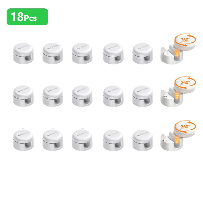 Rotating Magnetic Cable Clips for Desk Charging Leads White 18Pcs