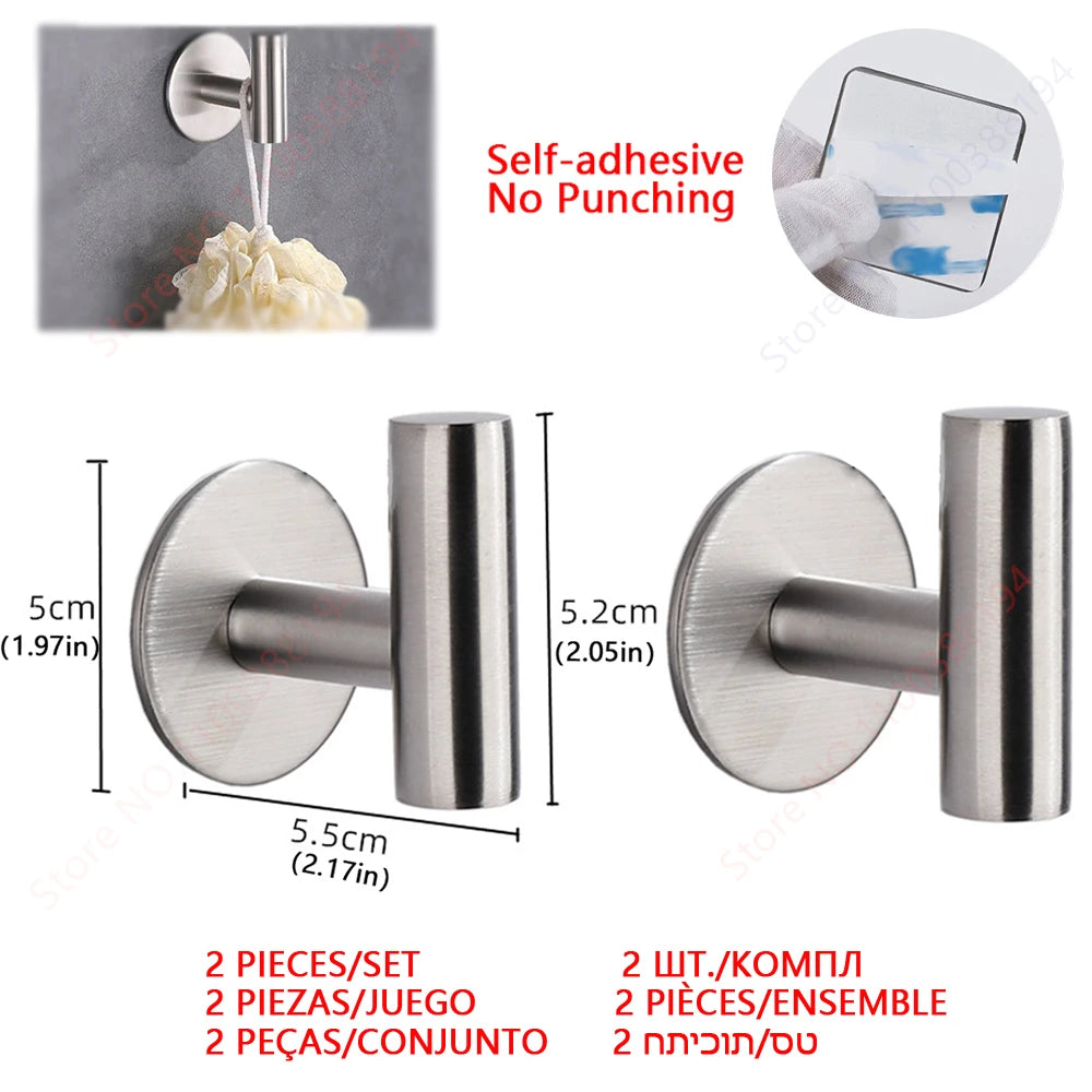Stainless Steel Wall Mounted Toilet Roll Holder and Hooks Hook silver 2PCS Set 1