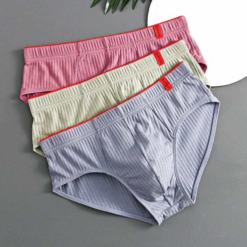 1/3PCS Men Briefs Mid Waist Elastic Soft Breathable Anti-septic U Convex Striped Solid Color Casual Men Underpants underwear men 3PC3220-7