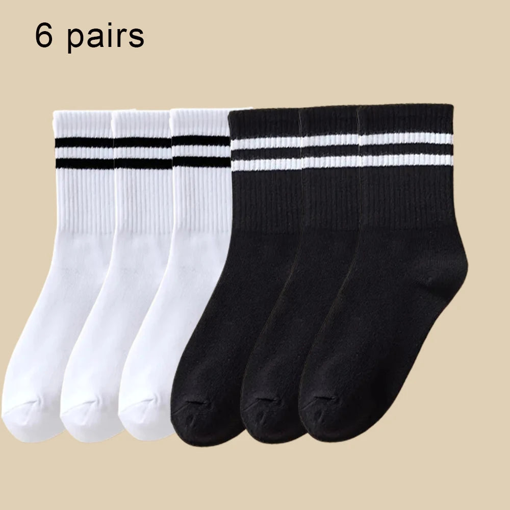 1/6 Pairs Women Mid-Tube Socks Solid Colour Autumn Winter Breathable Comfortable Sport Sweat Absorbent Man And Women's Socks 6 Pairs-mix3 One Size