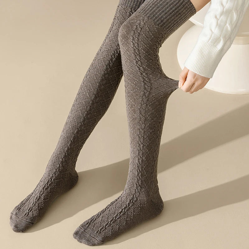 1 Pairs Autumn Winter Women's Wool Blended Knee High Socks Thick Warm Soft Comfortable Fashionable Women Casual Long Tube Socks