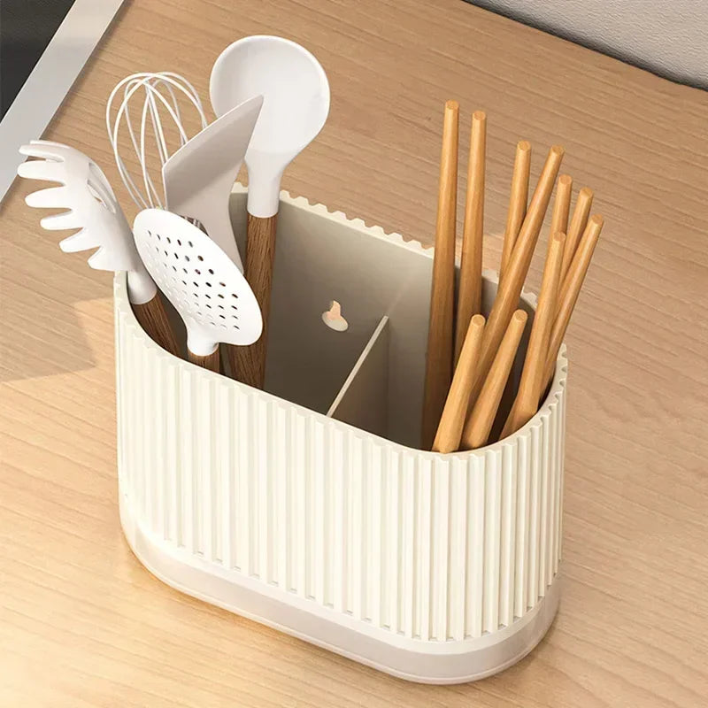 Kitchen Utensil Holder with Drip Tray and Two Compartments
