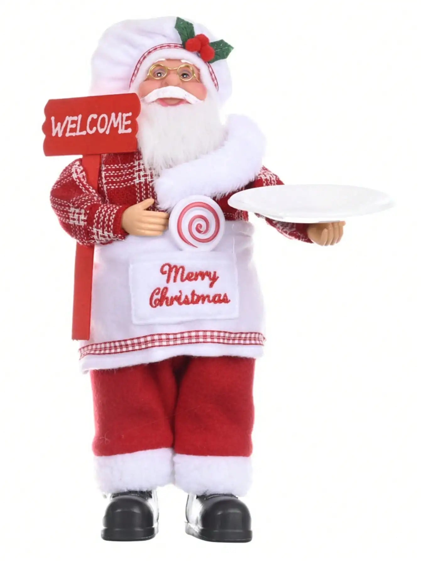 12-Inch Classic Santa Claus Statue – Premium Golden & Silver White Christmas Decor for Home, Kitchen, Office & Hotel | Festive Holiday Ornament Standing Chef