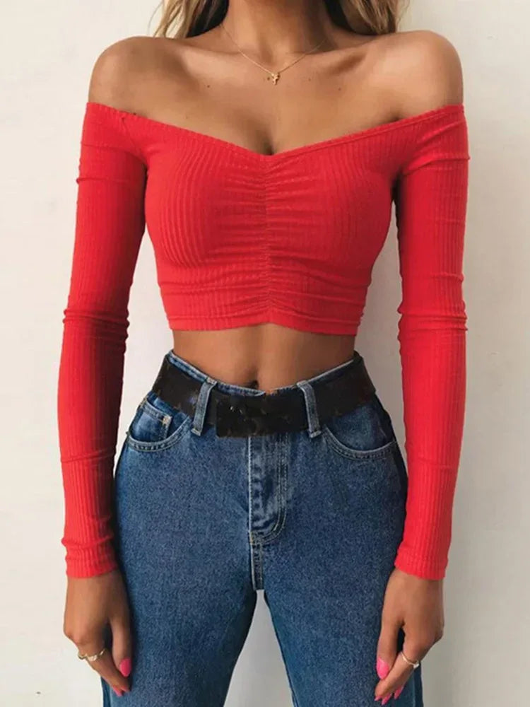 Off Shoulder Long Sleeve Top Women – Sexy Club Tee