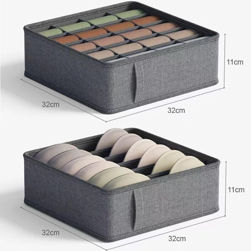 Grey Fabric Drawer Organiser for Underwear Bras and Socks 2PCS-20 cells 6cells