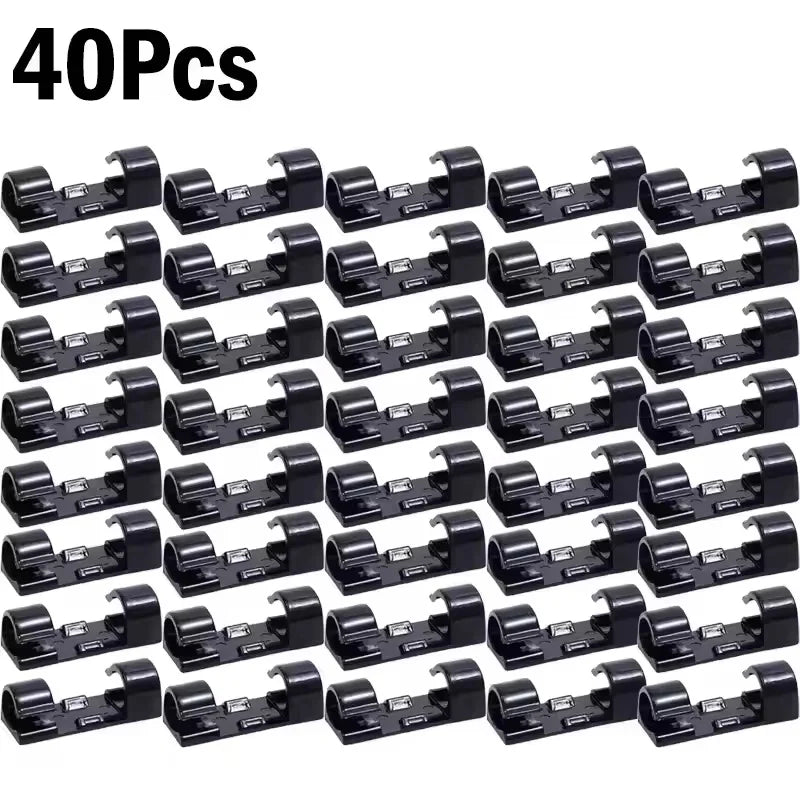 Self Adhesive Open Cable Clips for Desk Wire Routing 40X-Black