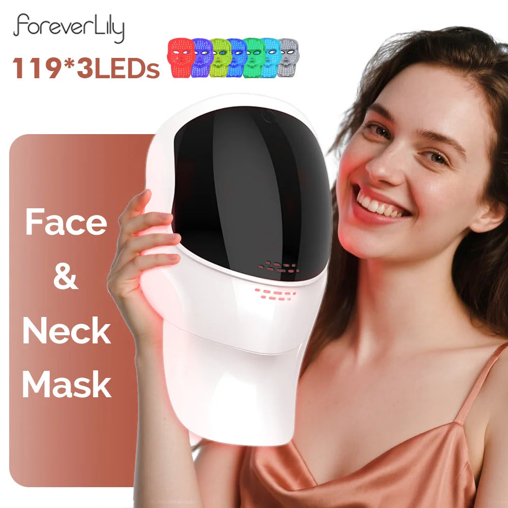 Wireless Face With Neck 7 Colors LED Photon Beauty Mask Red Light Facial Rejuvenation LED Mask Skin Tighten Skin Care Tool