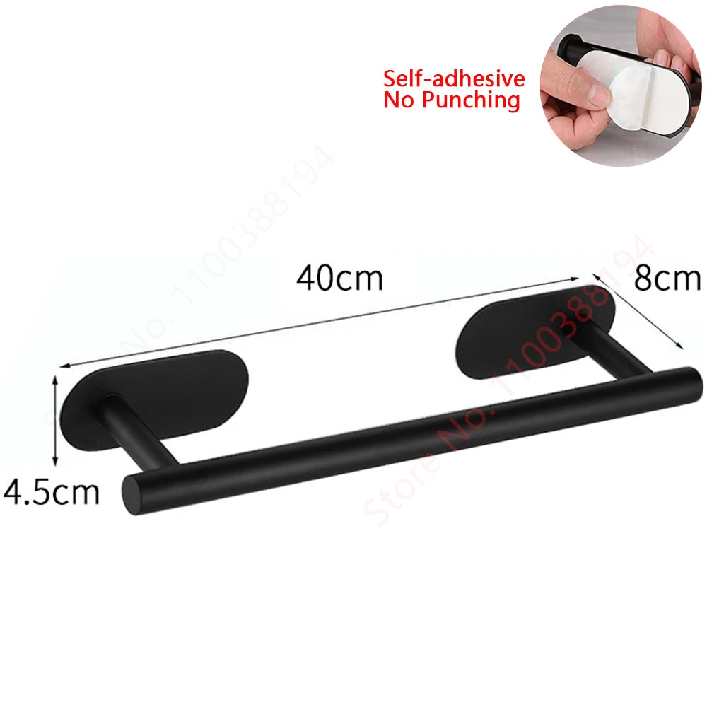 Stainless Steel Wall Mounted Toilet Roll Holder and Hooks Towel rack black