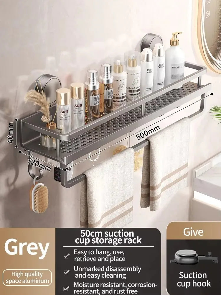 Aluminium Suction Cup Bathroom Shelf with Drainage Base