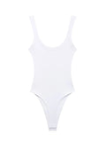 Women's Skinny Ribbed O-Neck Bodysuits with Straps Snap-Button Sexy Fashion Playsuits Comfortable Stretchy Female Clothing WHITE