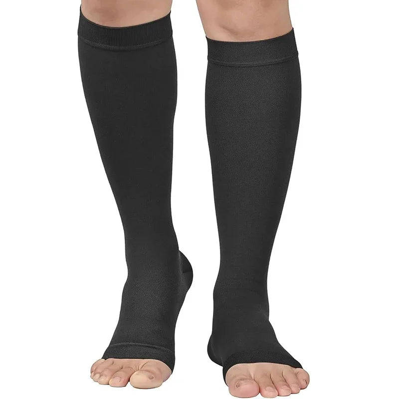 1 Pair Unisex Calf Compression Stockings Prevent Varicose Veins Shape Gradually with Pressure Elastic Open Toe Knee High socks