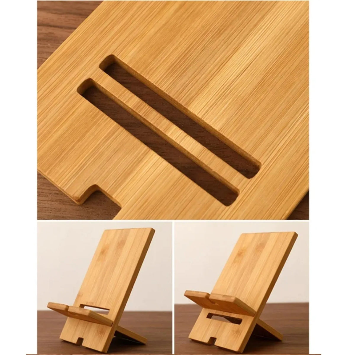 Bamboo Desk Phone Stand for Hands Free Portrait Viewing