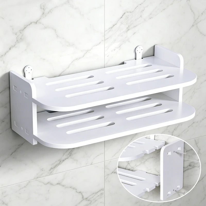 2 Tier Wall Mounted Router Shelf with Hooks for Cables and TV Box
