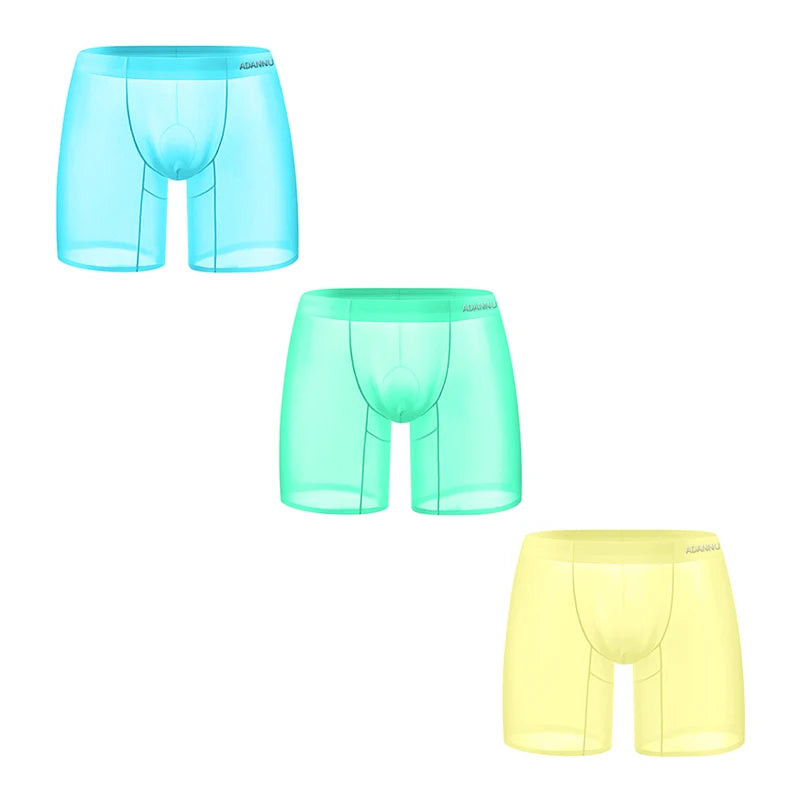 1/2/3 PCS Men's Ice Silk Boxers Transparent 0.01 Ultra-thin Fabric See Through Seamless Underwear antibacterial Boxer Shorts 3AD785-Muti