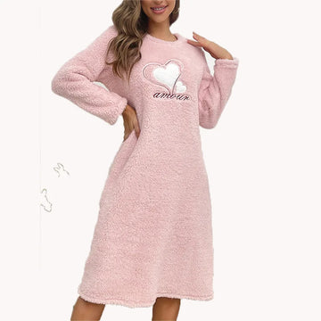 Women Flannel Velvet Nightdress Autumn Winter Thicken Warm Nightgown Heart Sleepwear Comfortable Female Causal Home Clothes
