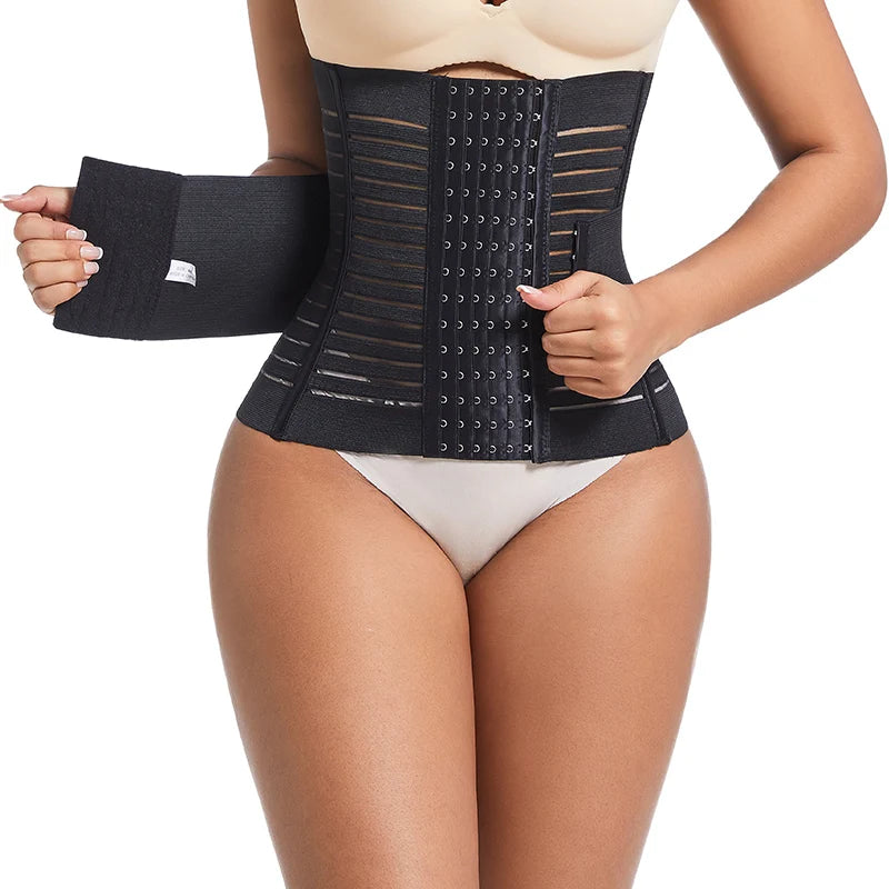 7-Bone Waist Trainer Corset Shapewear Women 6-Row Hook and Eye Closure Double Tummy Control Breathable Body Shaper