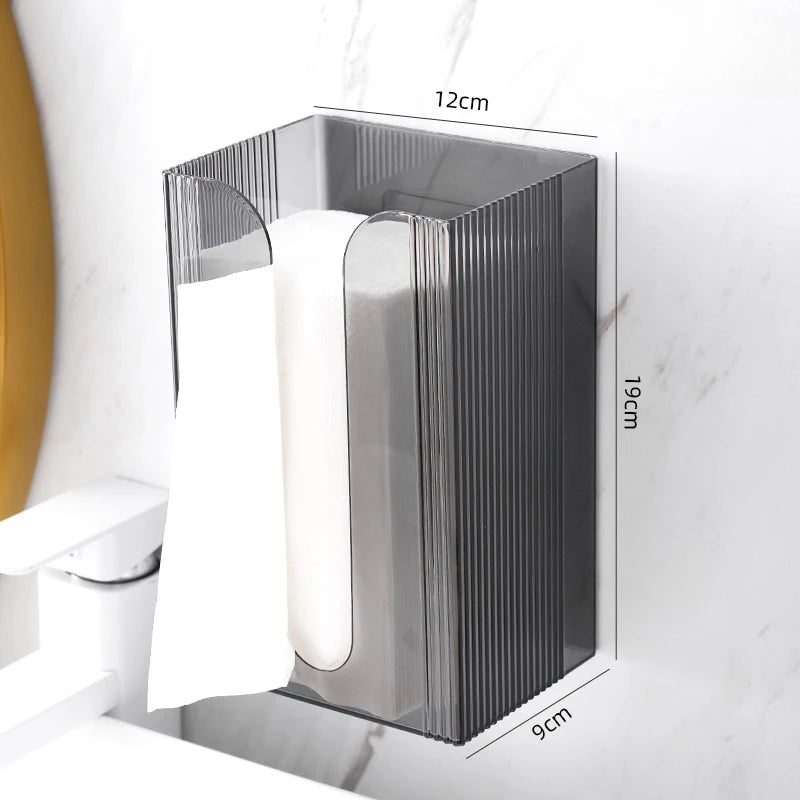 Acrylic Tissue Box Holder, Wall Mounted, Transparent, Multi-Functional Paper Towel Dispenser for Living Room And Bathroom Light Grey