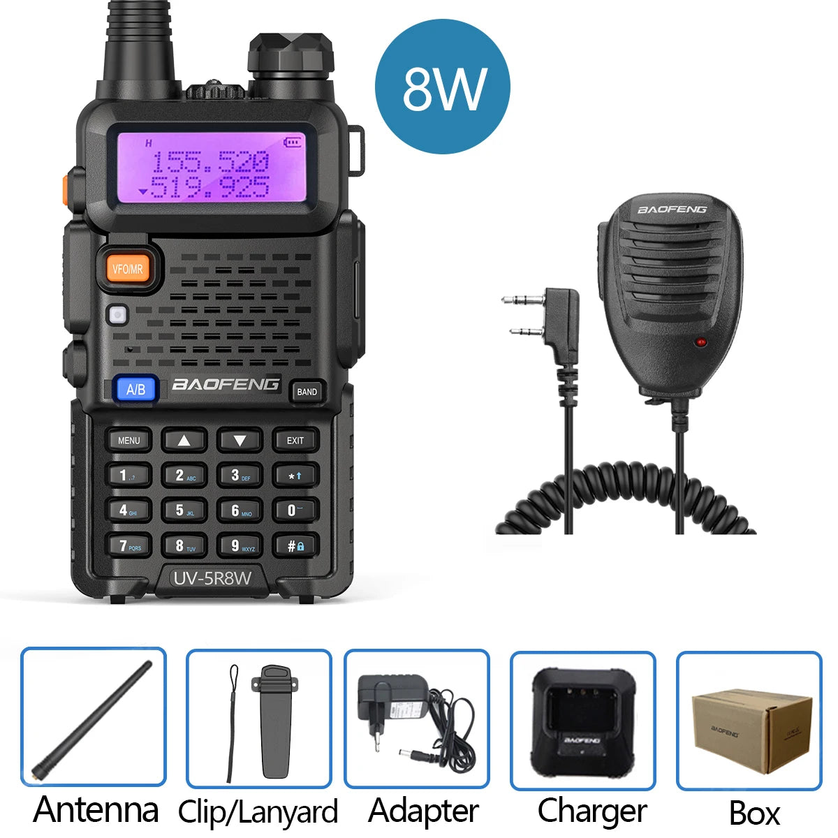 Baofeng UV-5R Walkie Talkie 8W Dual Band VHF/UHF Two-Way Radio, Long Range, FM Radio - Dicrodelights