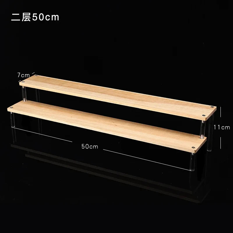 Display Riser Stand for Figures in Clear, Black or Wood Effect 2 tier 50x7cm