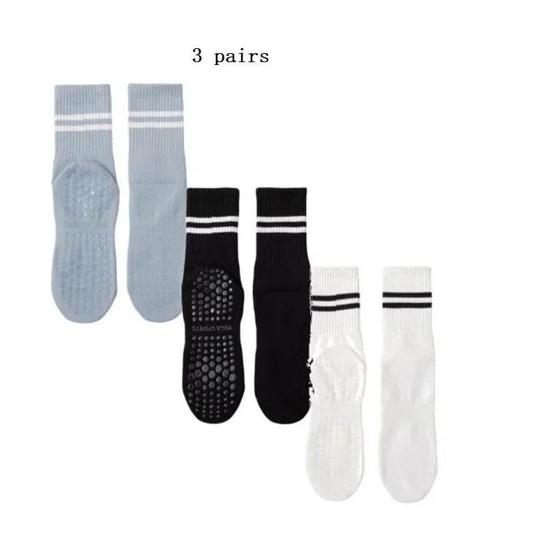 1/3/6/10 Pair Anti Slip Yoga Socks Female Medium Tube Socks lady Anti Slip Silicone Indoor Fitness Pilates Women's Sports Socks color-3