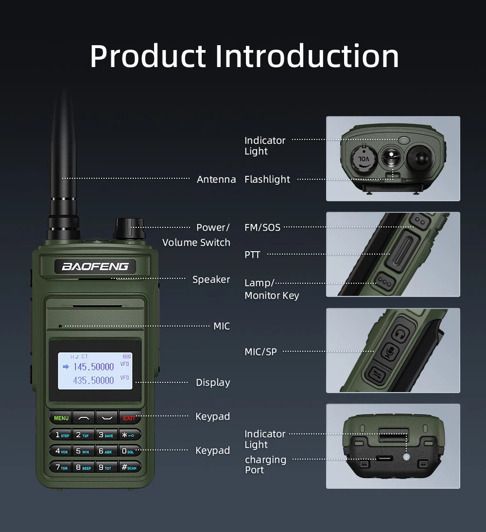 Baofeng Walkie Talkie P15UV Air Band FM/AM Long Range Wireless Copy Frequency NOAA Multi-Bands Two Way Radio Type-C Ham Radios - Dicrodelights