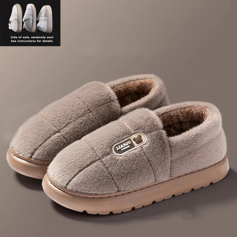 Men's slippers Winter Solid Color Wrap Heels Plush Slippers Non-slip Warm Women Men Home Casual Cotton Shoes Big Size 50 51 brown