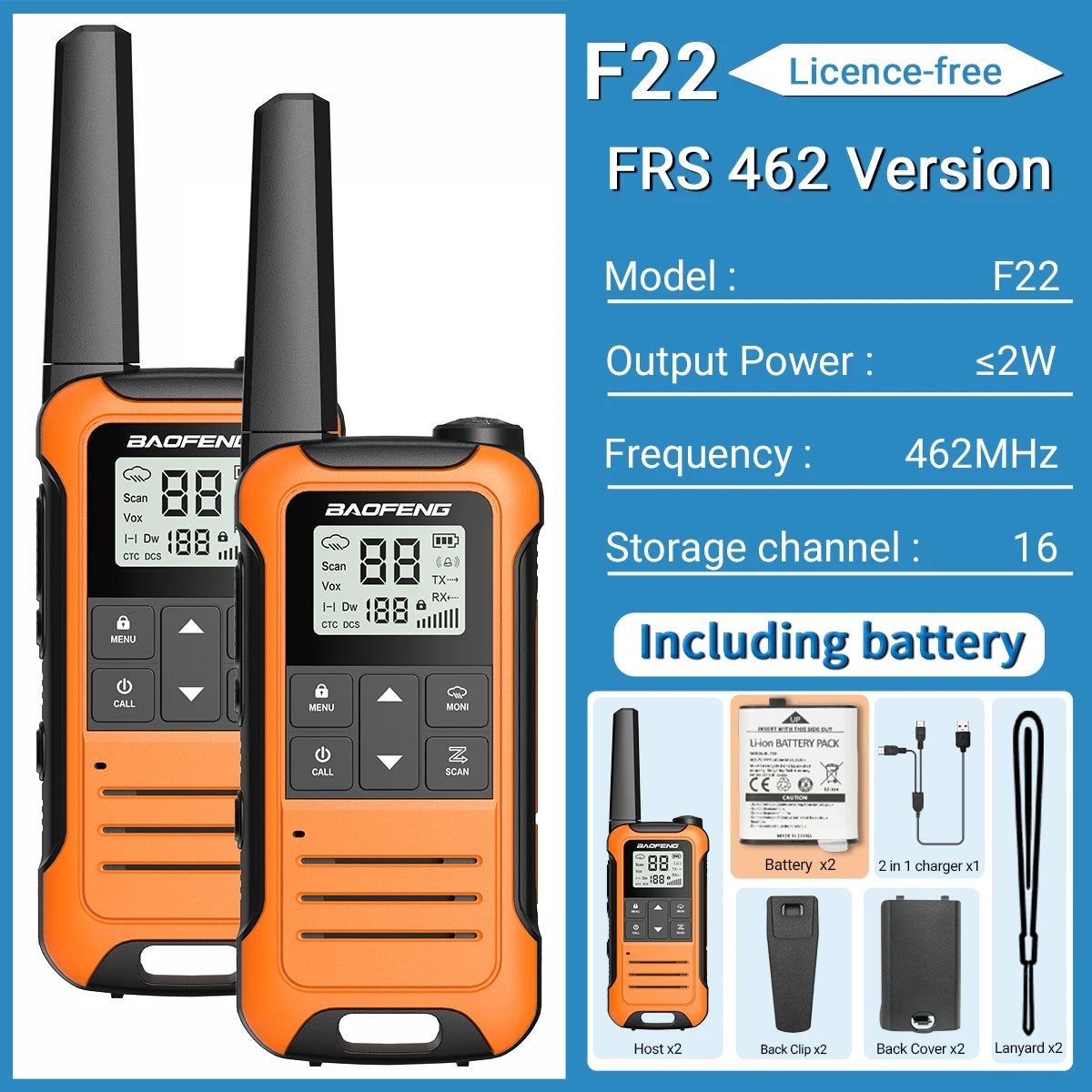2pcs Baofeng F22 Mini Walkie Talkies - Long Range, Waterproof, Rechargeable, Kids Two-Way Radio with Type-C Charging for Camping & Outdoor Adventures - Dicrodelights