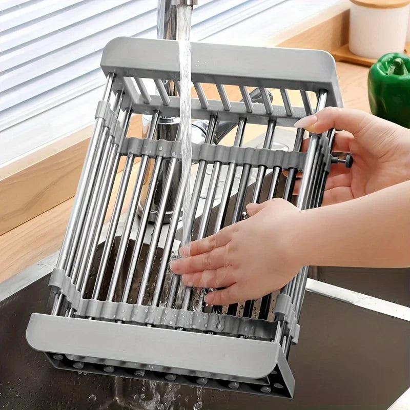 1pc Drain Rack, Telescopic Draning Basket, Kitchen Basket, Home Dish Rack, Retractable Sink Shelf, Suitable for Rectangular Sink
