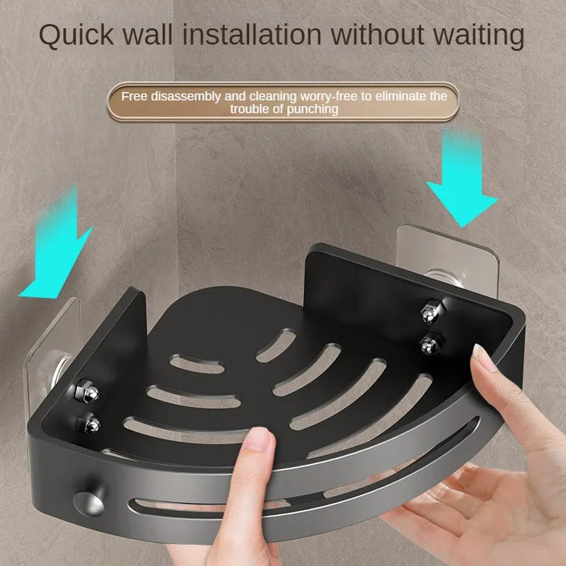 No Drill Corner Shower Shelf with Drainage and Hanging Storage