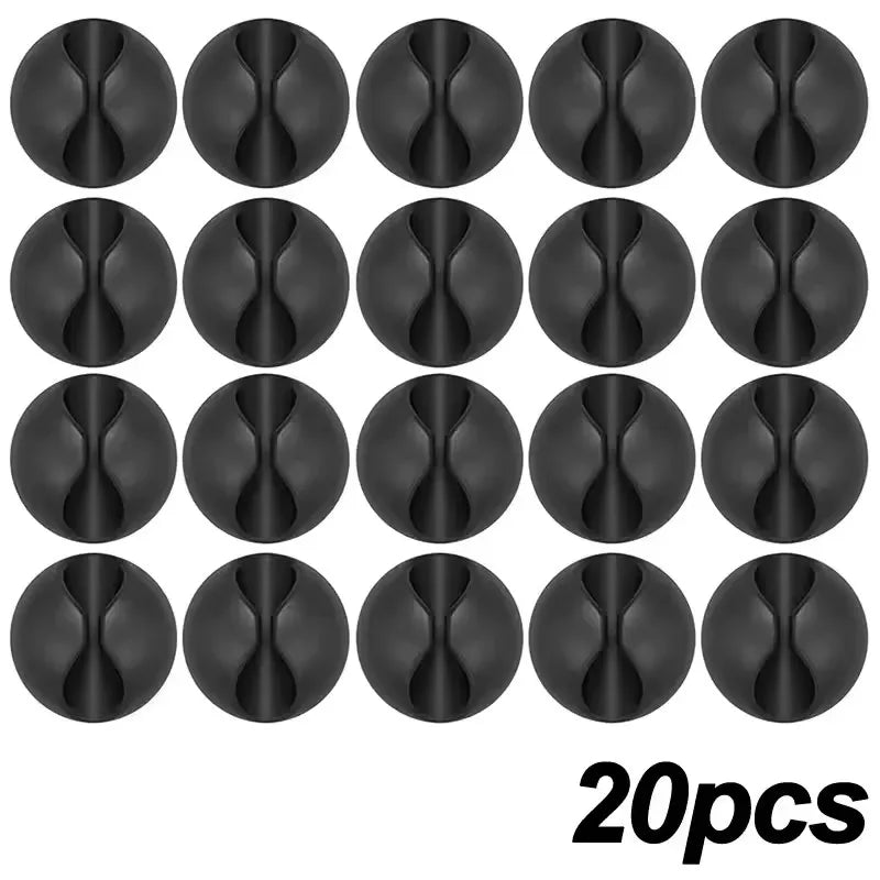 Self Adhesive Round Desk Cable Clips for Charging Leads 20x Black