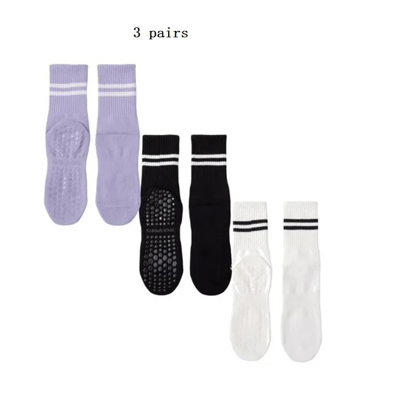 1/3/6/10 Pair Anti Slip Yoga Socks Female Medium Tube Socks lady Anti Slip Silicone Indoor Fitness Pilates Women's Sports Socks color-7