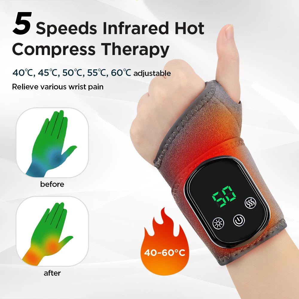 Electric Heated Wrist Massager Brace with Vibration – Rechargeable Wrist Support for Carpal Tunnel, Tendonitis & Pain Relief 5 Heating Level
