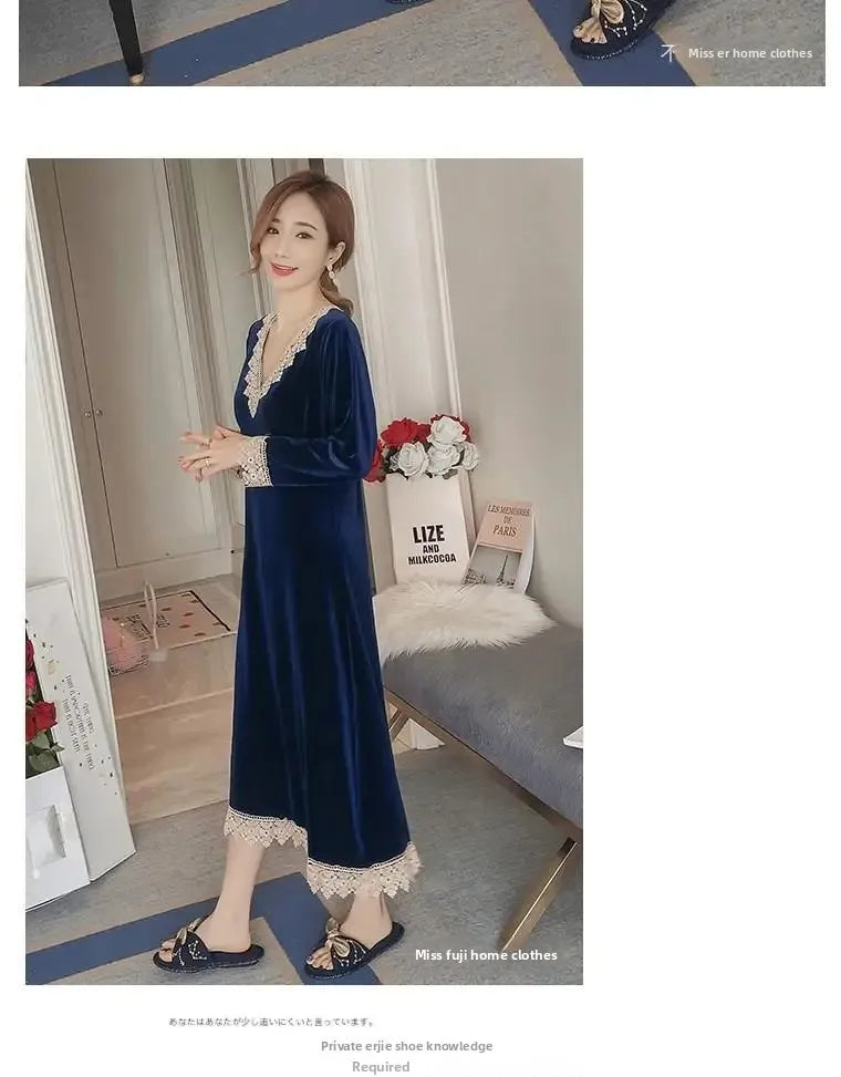 Plus Size 5XL Sleep Dress Women Winter Long Sleeve Sexy Luxury Velvet Spring Autumn Winter Style Korean Version Velvet Nightgown